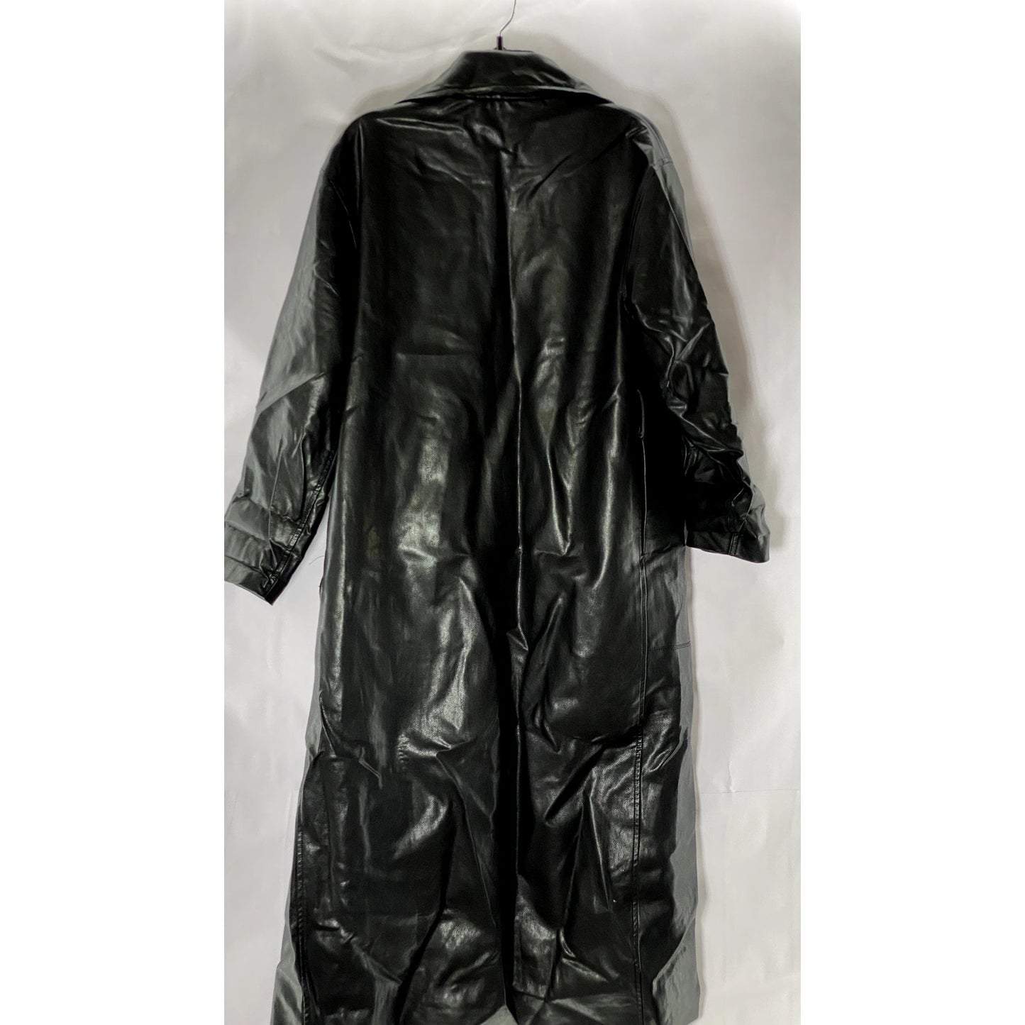 MOTEL Women's Black Faux-Leather Matrix Long Open Front Trench Coat SZ XS