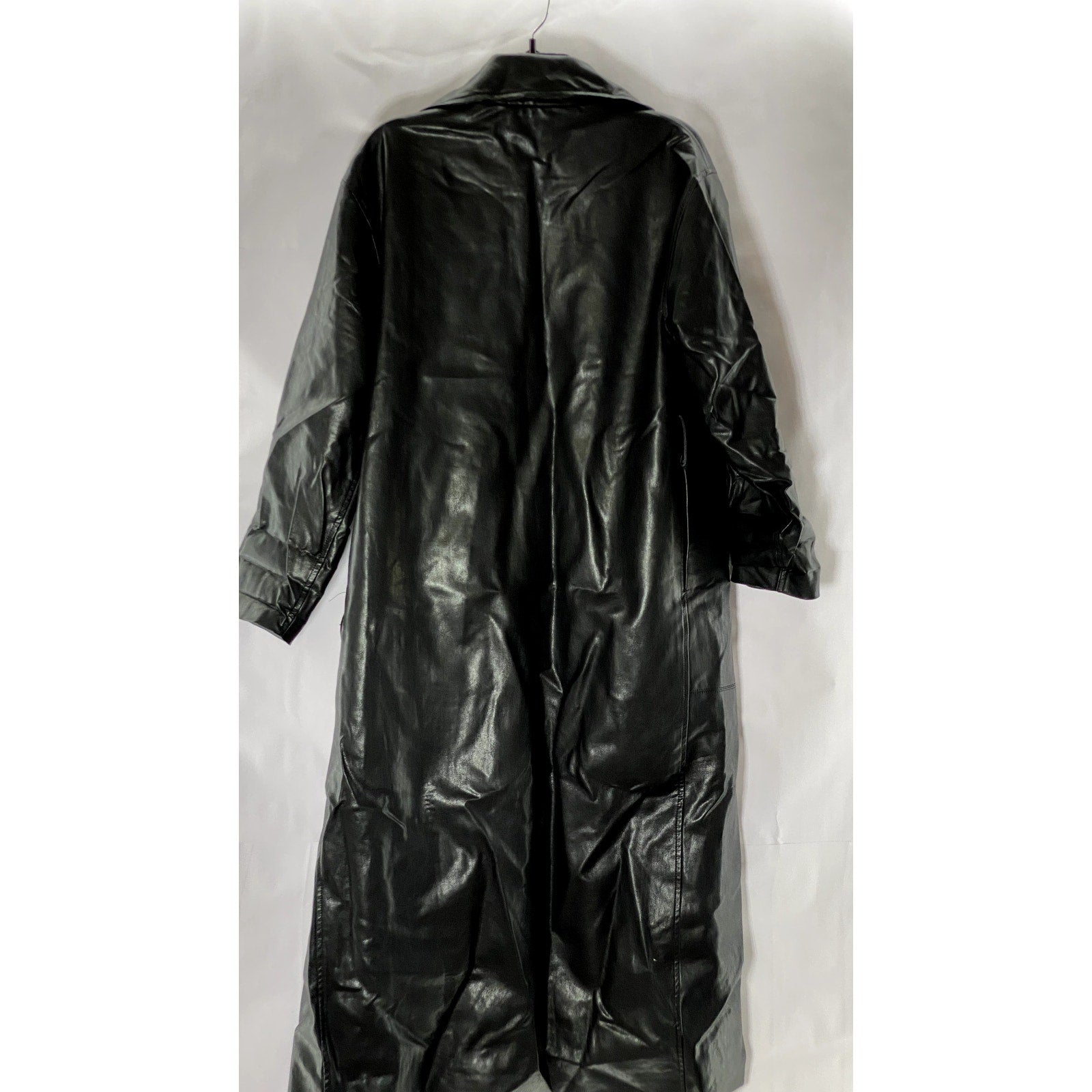 MOTEL Women's Black Faux-Leather Matrix Long Open Front Trench Coat SZ XS