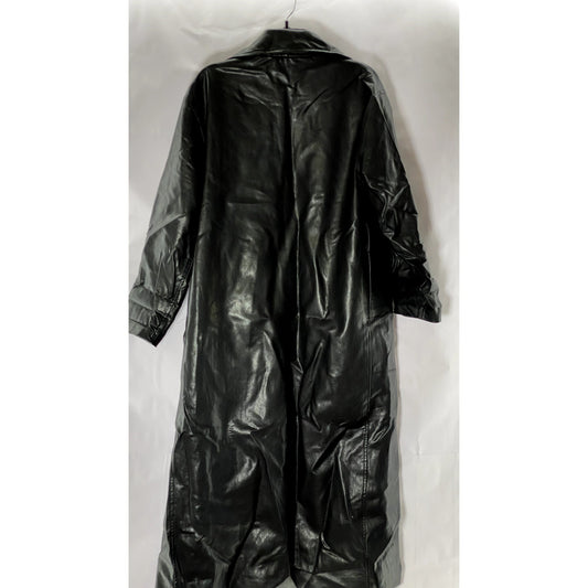 MOTEL Women's Black Faux-Leather Matrix Long Open Front Trench Coat SZ XS