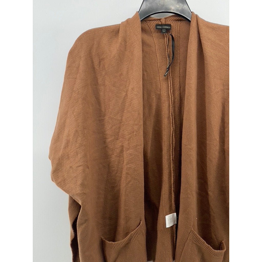 COCO+CARMEN Women's Brown Rib Knit Open-Front Short Sleeve Cardigan SZ OS