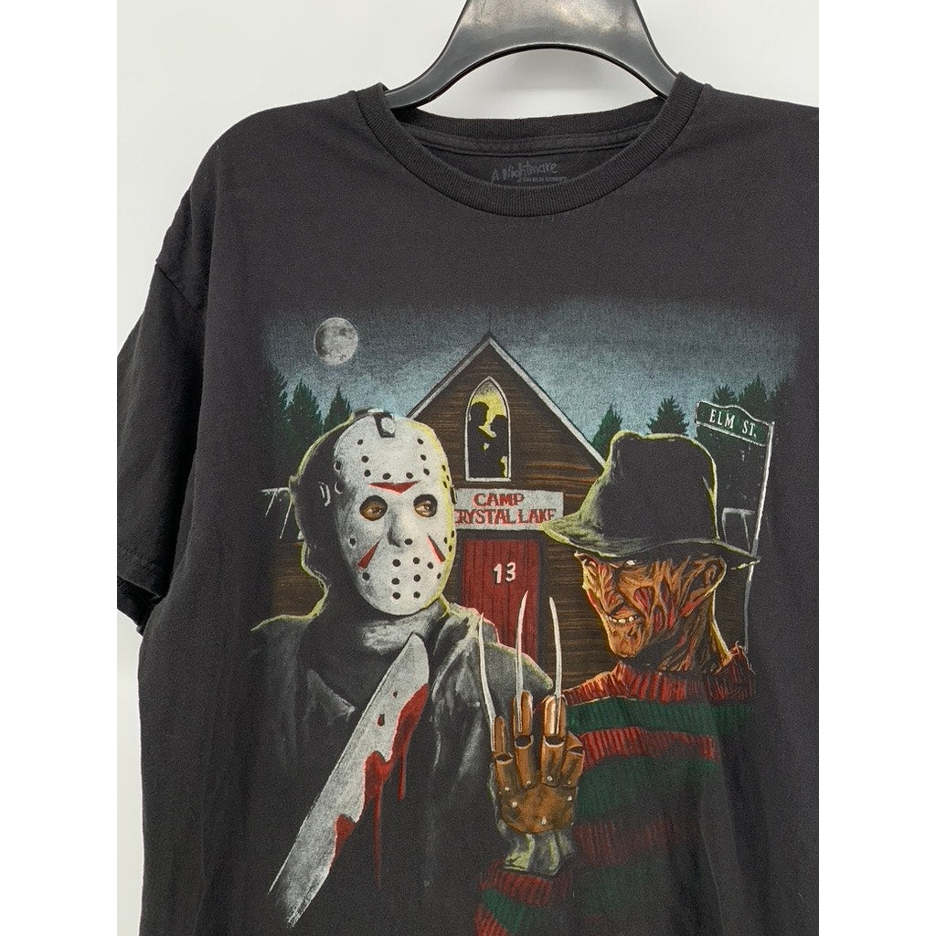 A NIGHTMARE ON ELM STREET Men's Black Vintage Freddy x Jason Graphic T-Shirt SZL