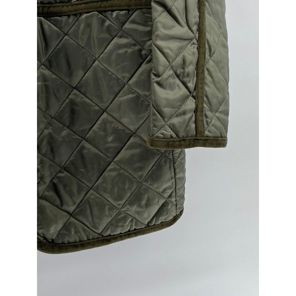 STELLA NOVA Women's Olive Green Button-Up Long Sleeve Quilted Jacket SZ L