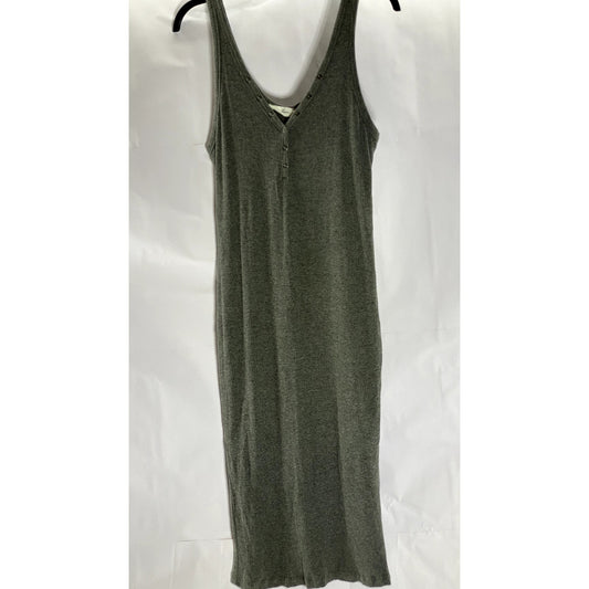 ALL IN FAVOR Women's Gray Ribbed Henley Casual Midi Tank Dress SZ S