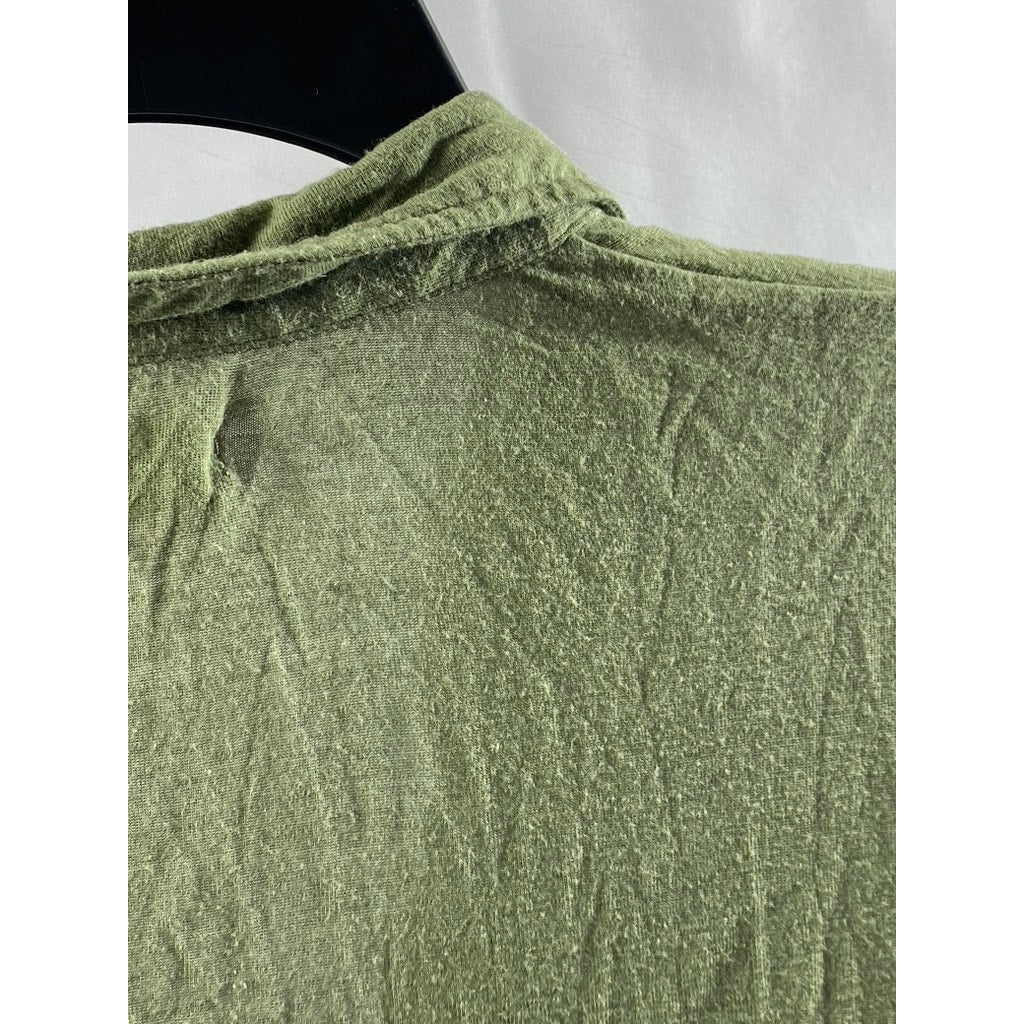 STARING AT STARS Women's Olive Green Button-Up V-Neck Long Sleeve Top SZ M