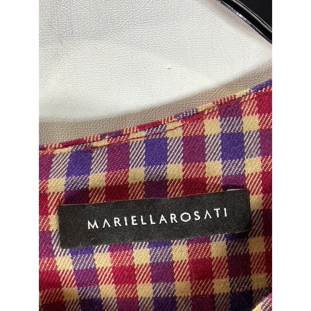 MARIELLA ROSATI Women's Red Mini Check Scoop-Neck Tie-Waist 3/4 Sleeve Dress SZM