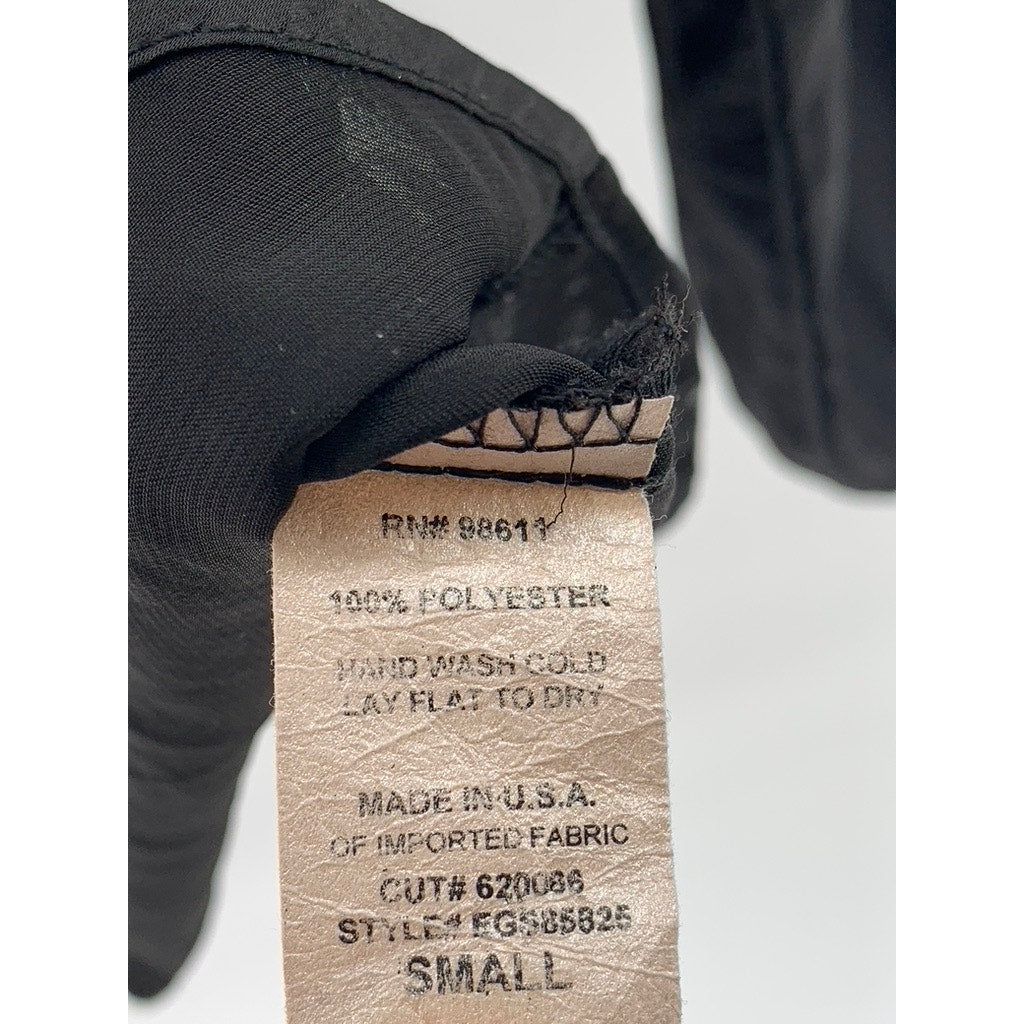 EIGHT SIXTY Women's Black Sheer Ruffle Long Sleeve Tie-Neck Top SZ S