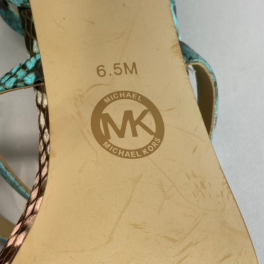 MICHAEL MICHAEL KORS Women's Teal/Tan Astrid Embellished Snake Sandals SZ 6.5