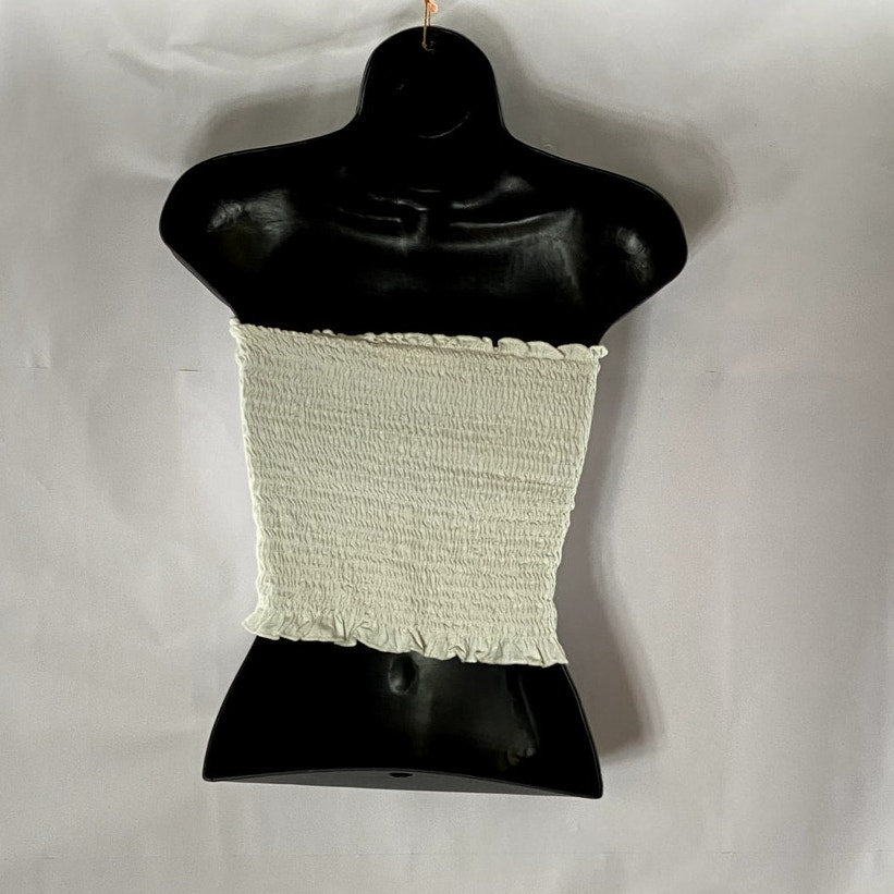 BETTER BE ACTIVE Women's White Strapless Smocked Cropped Tube Top SZ S