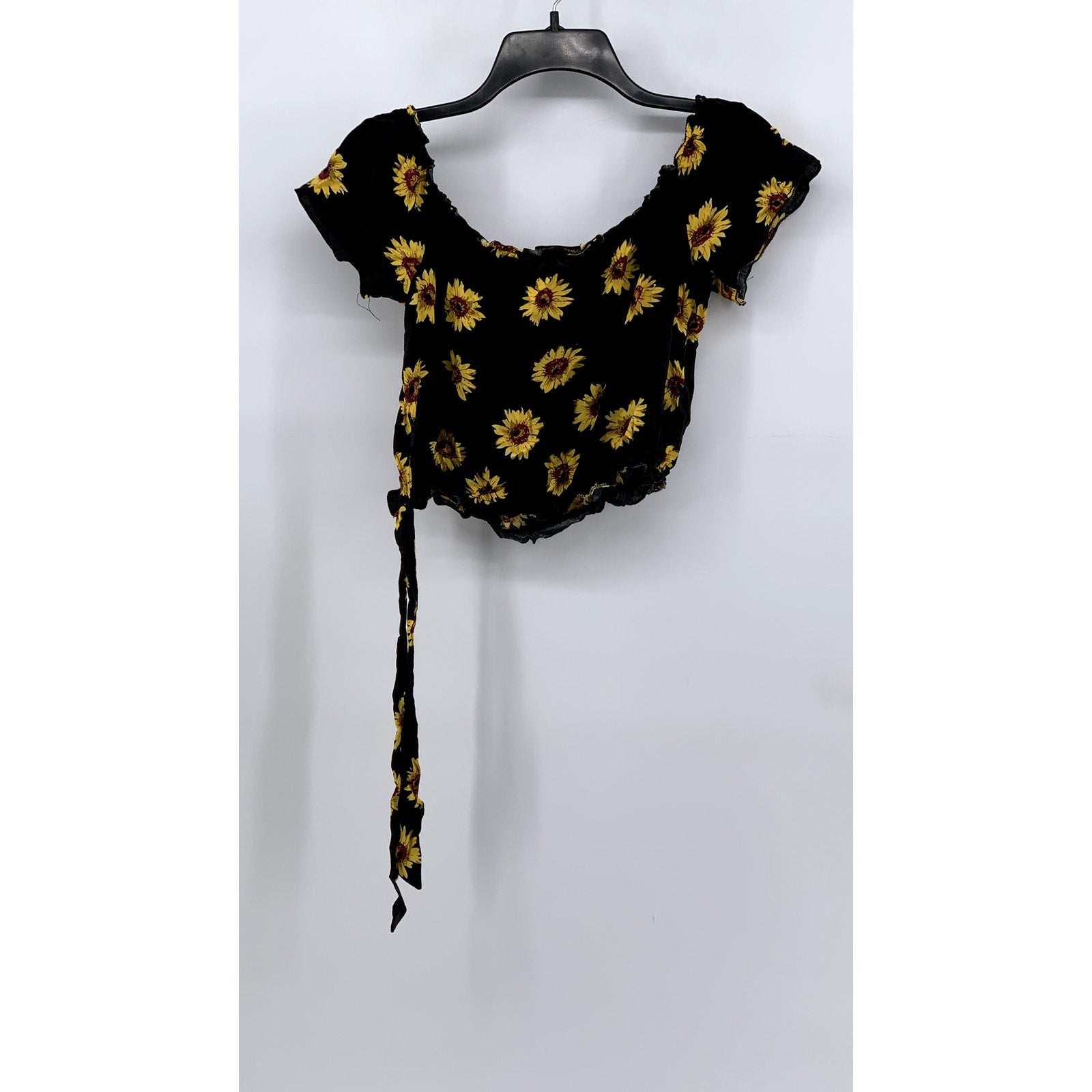 SHEIN CURVE Women's Plus Black Sunflower Crop Top SZ 0X