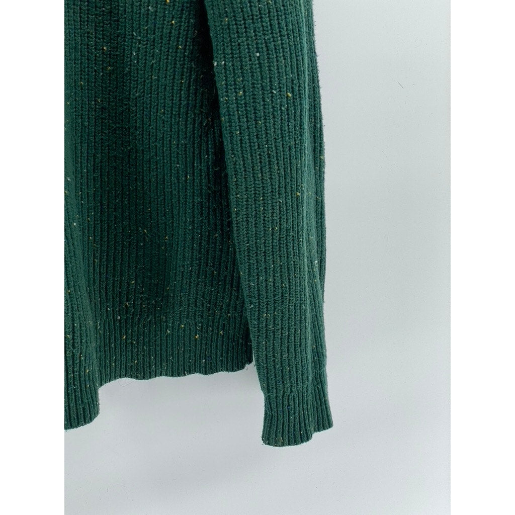 LANDS END Men’s Dark Green Speckle Knit Crewneck Cotton-Wool Blend Sweater SZ XL