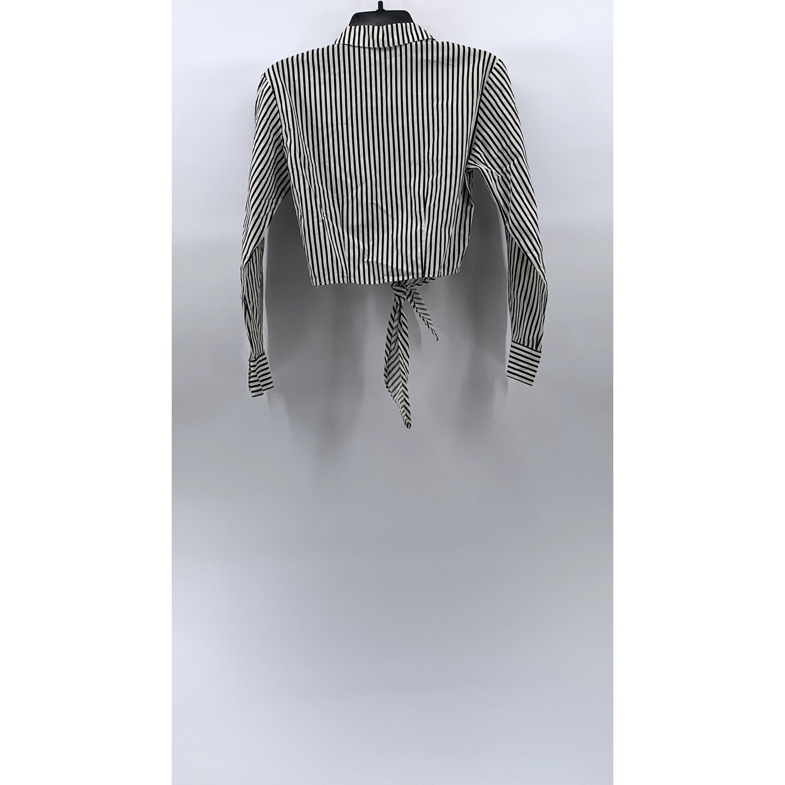 EXPRESS Women’s Black-White Striped Button-Up Tie-Front Cropped Top SZ S