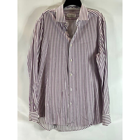 ROBERT GRAHAM Men's White/Burgundy Striped Knowledge Wisdom Truth Shirt SZ 17