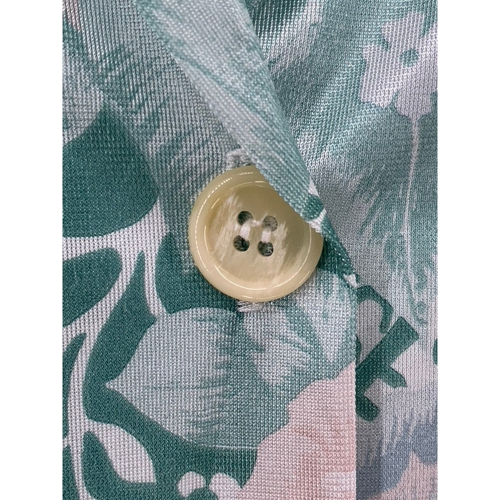 PETRA FASHIONS Women's Light Blue Floral Button-Up Notch Collar Sleepshirt SZ M