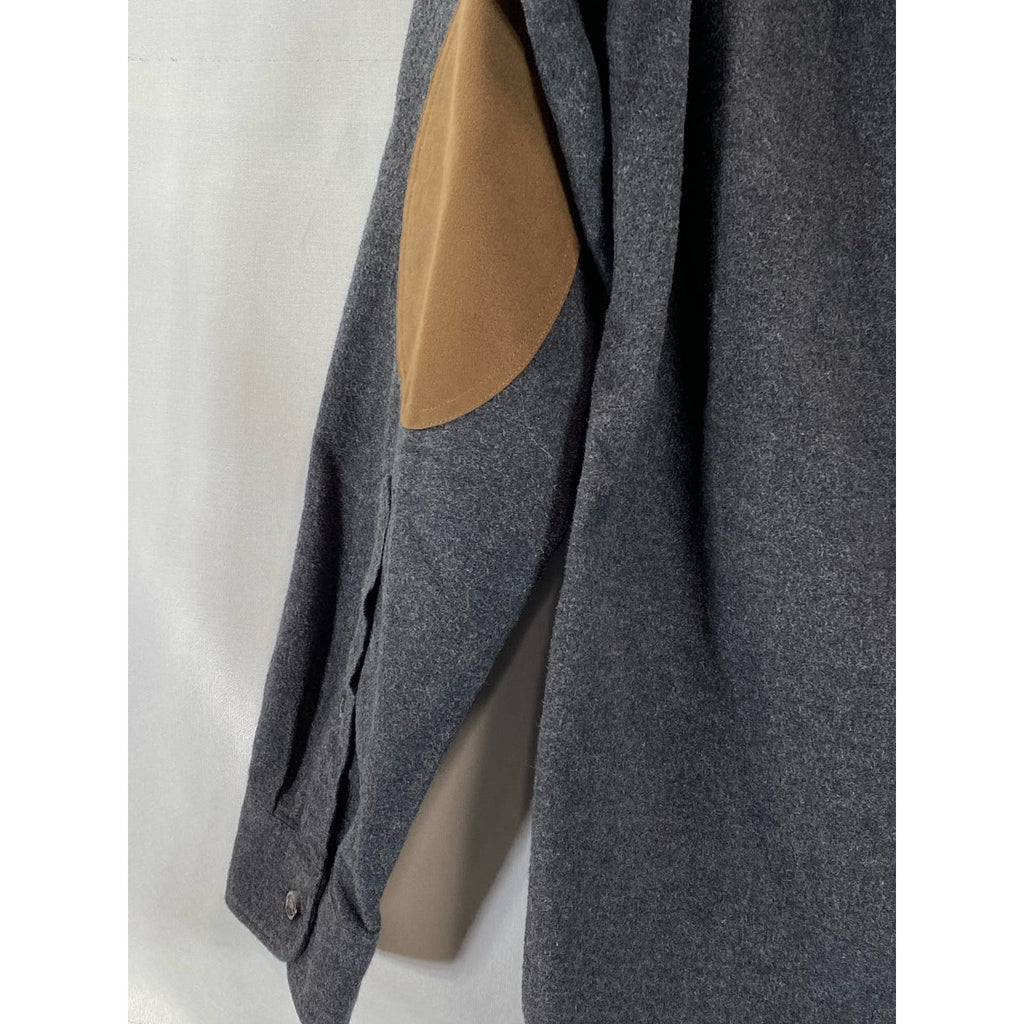 J. CREW Men's Charcoal Faux-Leather Elbow-Patch Button-Up Long Sleeve Shirt SZXS
