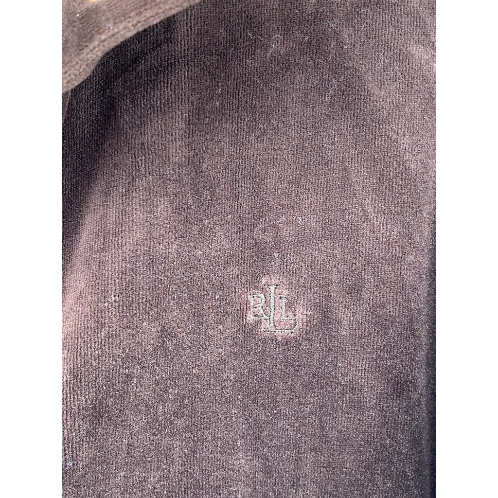 LAUREN RALPH LAUREN Women's Vintage Brown Velvet Snap-Button Sweater SZ L