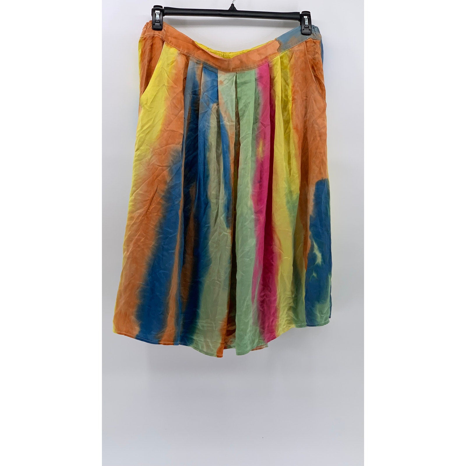 UNBRANDED Women's Plus Multicolor Pleated Lightweight A-Line Midi Skirt SZ 1X