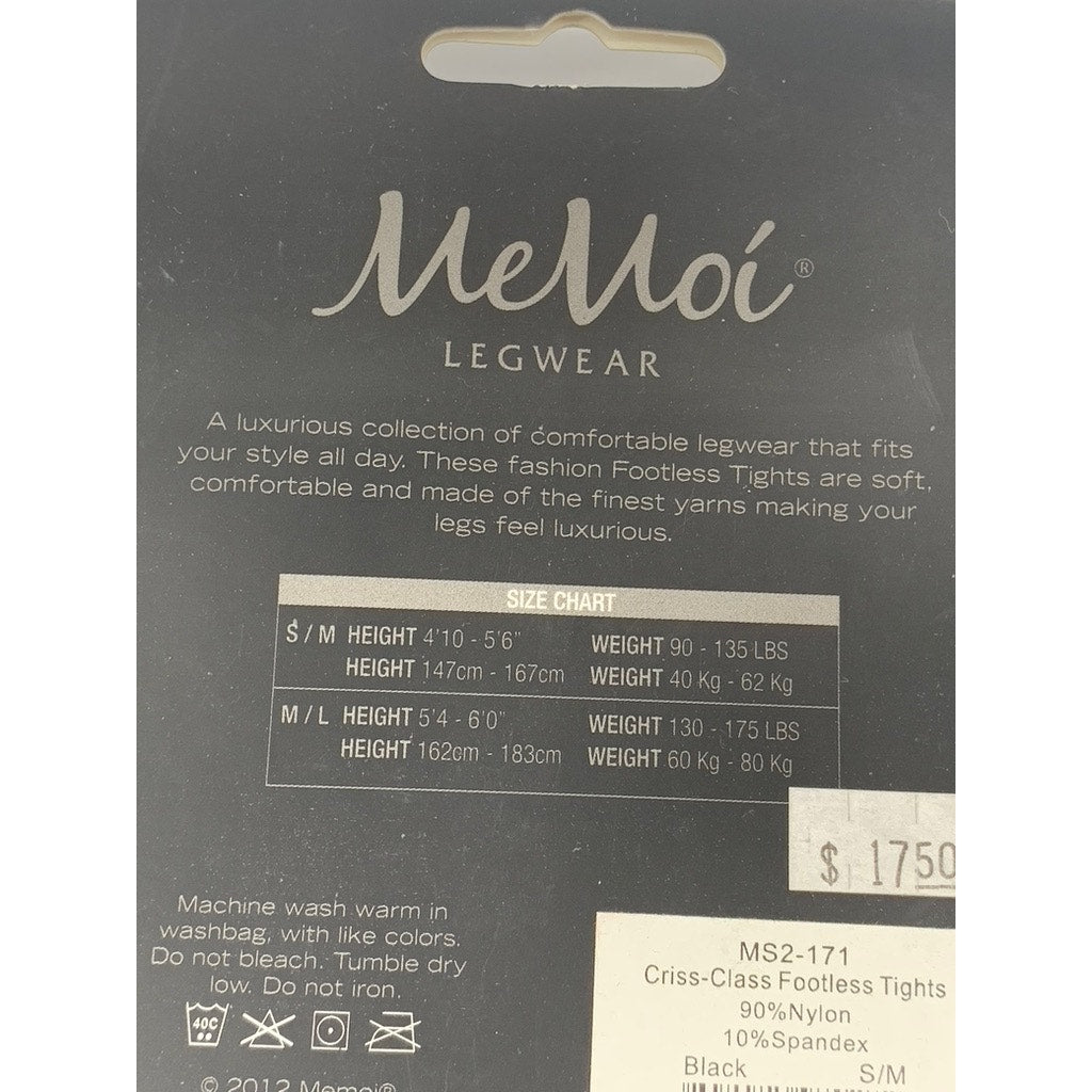 MEMOI Women's Black Solid Semi Sheer Criss-Cross Footless Tights SZ S/M
