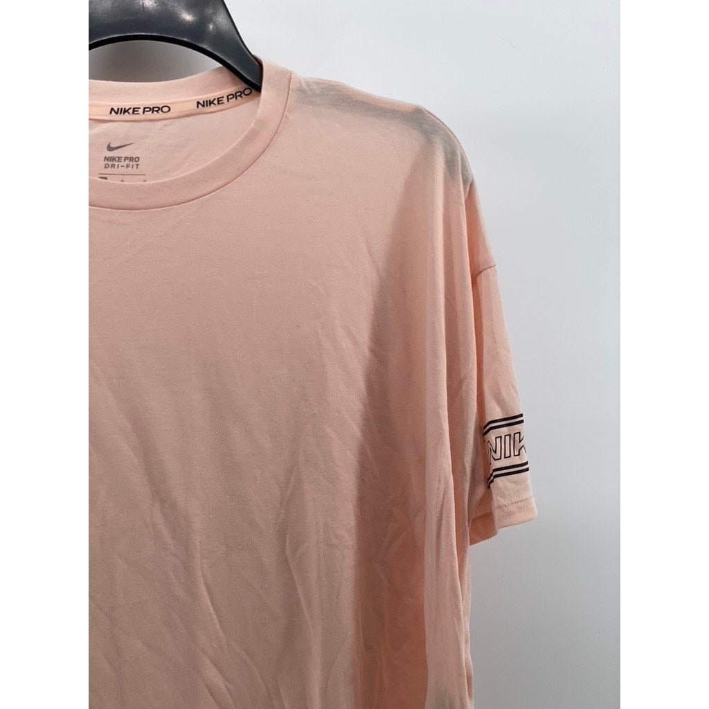 NIKE PRO Women's Salmon Pink Dri-Fit Crewneck Short Sleeve Cropped Top SZ L