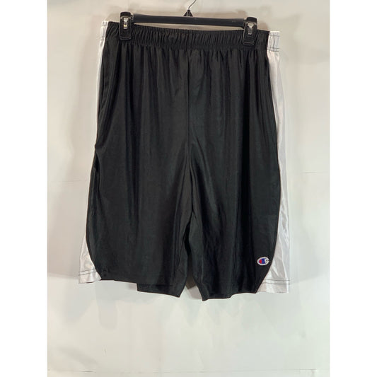 CHAMPION Men's Black/White Elastic Waist Pull-On Basketball Shorts SZ XL