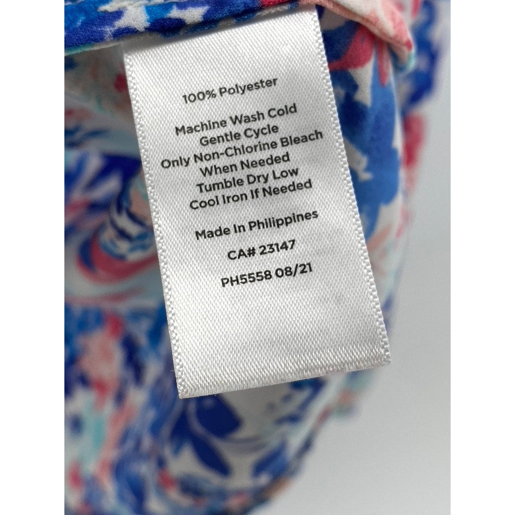 TALBOTS Women's Blue Floral Print Long Sleeve Henley Collar Shirt SZ XS