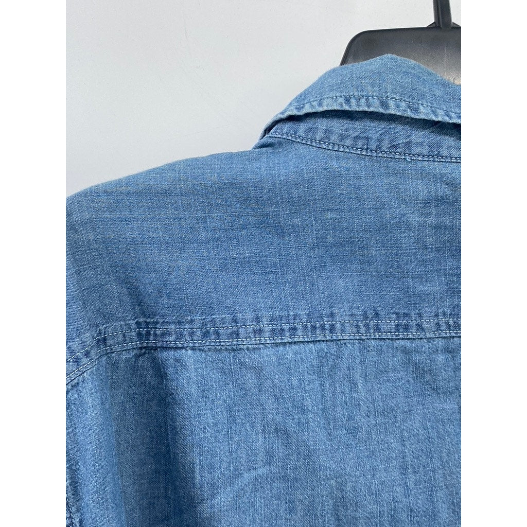 AMERICAN EAGLE Men's Blue Denim Button-Up Long Sleeve Regular-Fit Shirt SZ L