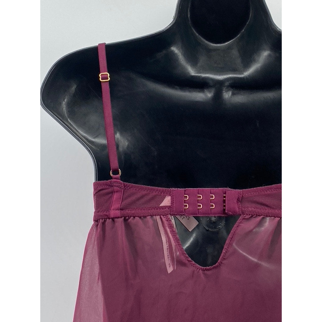 VICTORIA'S SECRET Women's Burgundy Floral Mesh Spaghetti Strap Night Gown SZ XS