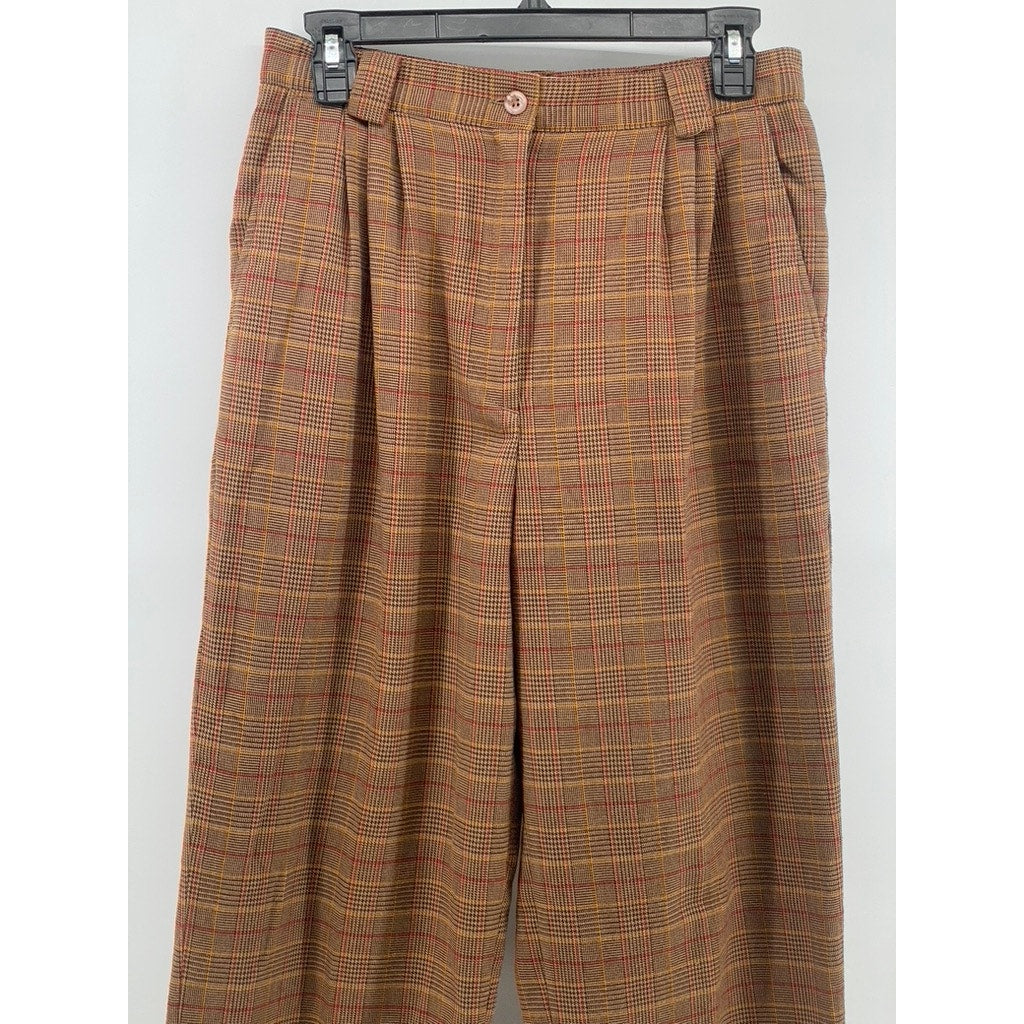 KAREN SCOTT Women’s Vintage Brown Plaid Pleated Straight-Leg Pants SZ 12