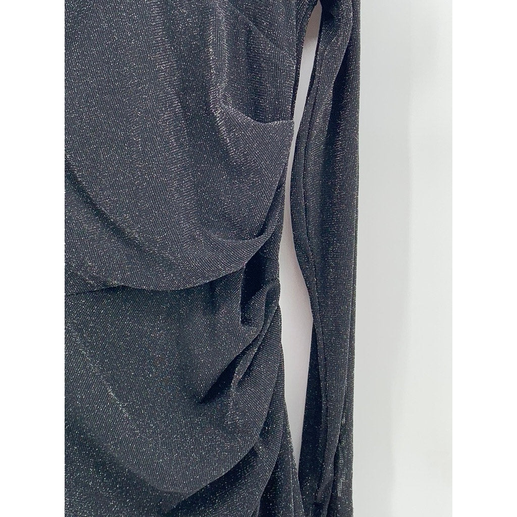 CANDALITE Women's Black Metallic Mesh Long Sleeve Cutout Maxi Dress SZ S