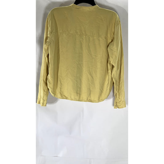EVERLANE Women's Yellow Washable Silk Long Sleeve Henley Patch Pocket Top SZ 2