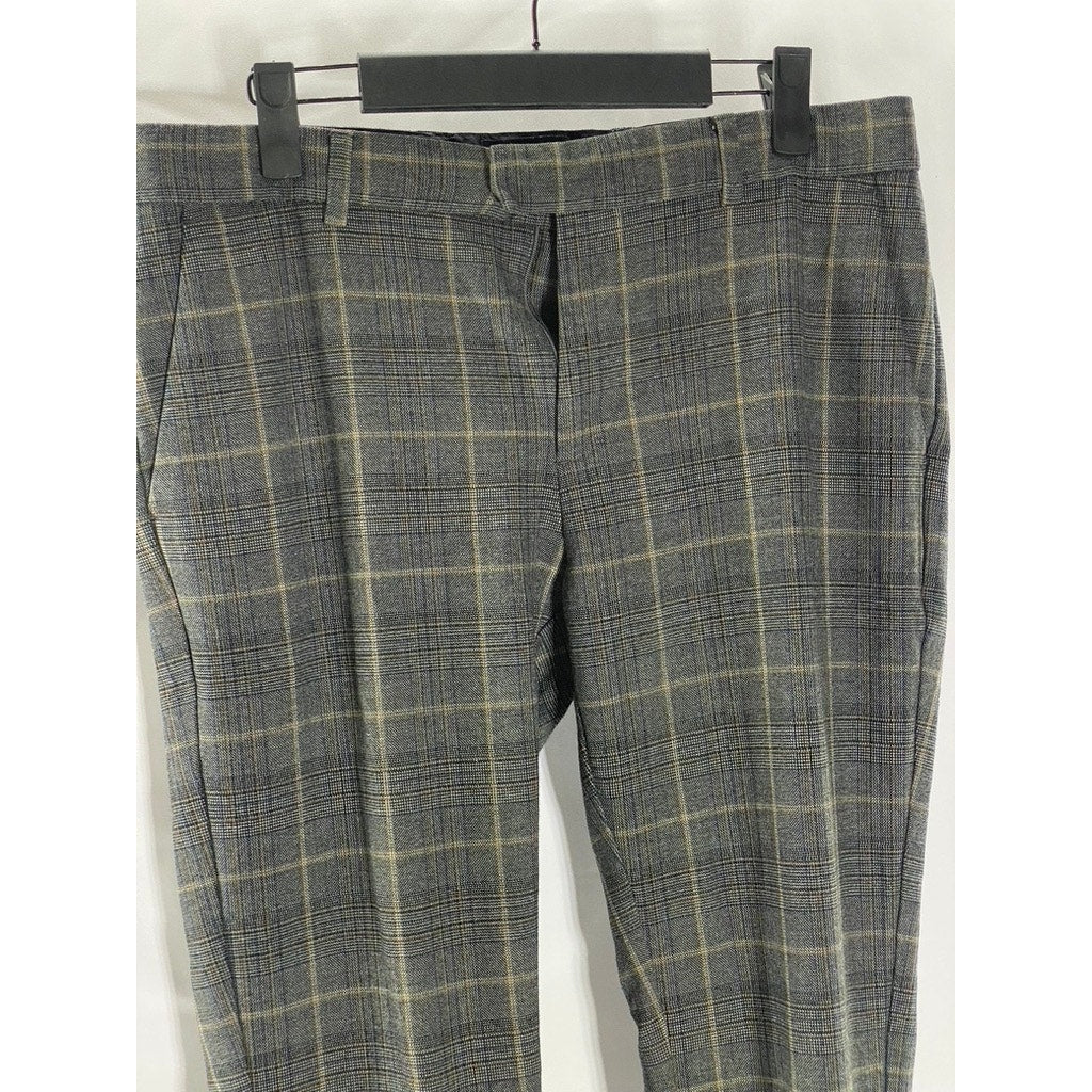 RIVER ISLAND Men's Gray-Blue Plaid Flat Front Short Dress Pant SZ 30S