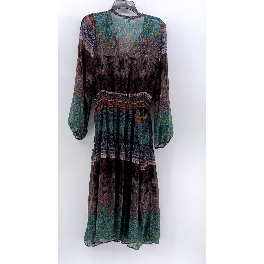FIGUEROA & FLOWER Women's Black-Multi Print Long Sleeve Tiered Maxi Dress SZ XL