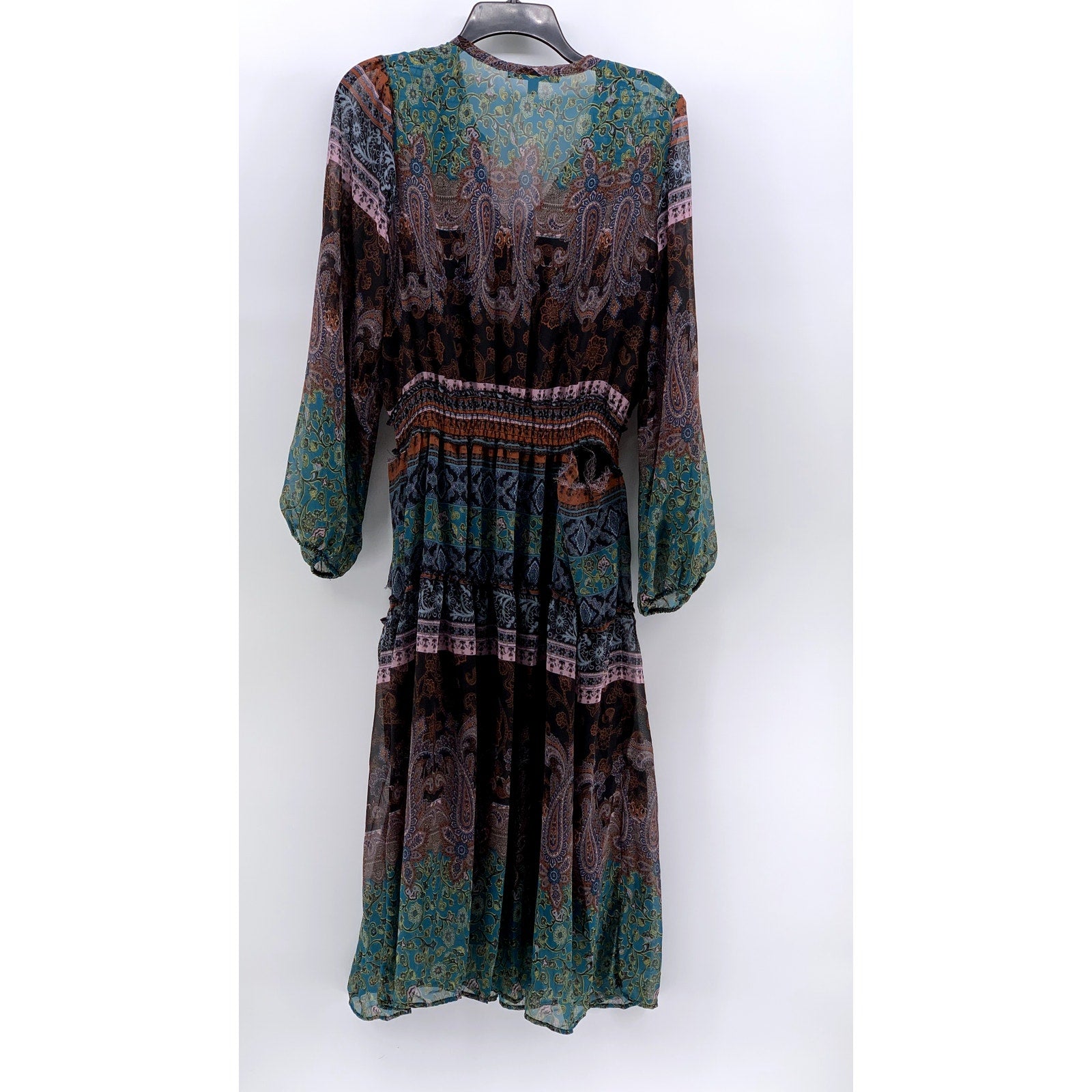 FIGUEROA & FLOWER Women's Black-Multi Print Long Sleeve Tiered Maxi Dress SZ XL