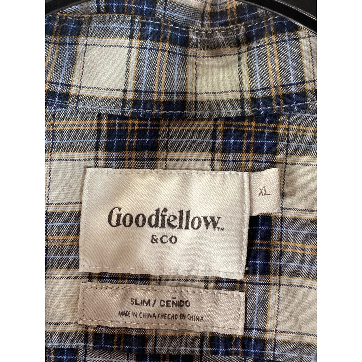 GOODFELLOW & CO Men's Cream/Blue Plaid Slim-Fit Button-Up Long Sleeve Shirt SZXL