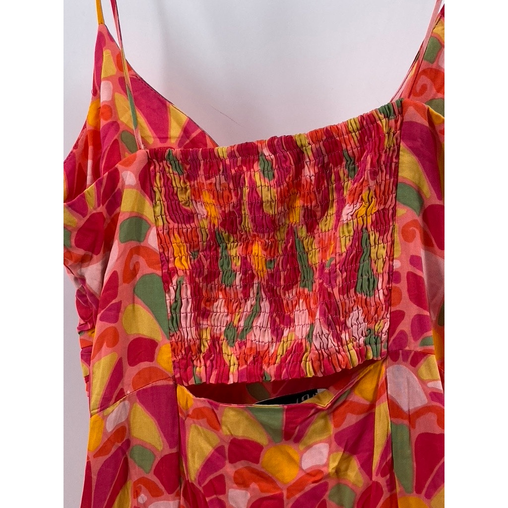 ZARA Women's Orange-Pink Floral V-Neck Cutout Back Maxi Dress SZ S