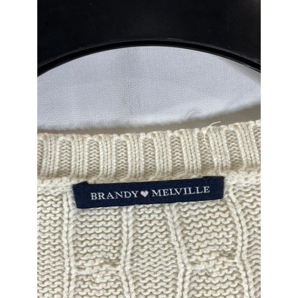 BRANDY MELVILLE Women's Beige V-Neck Cotton-Blend Cable Knit Sweater SZ OS