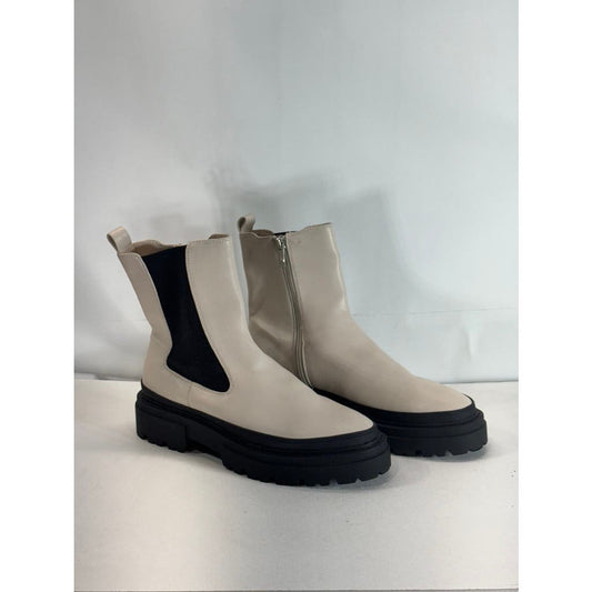 STEVEN NEW YORK Women's Bone Faux Leather Armond Side-Zip Chelsea Boots SZ 9.5