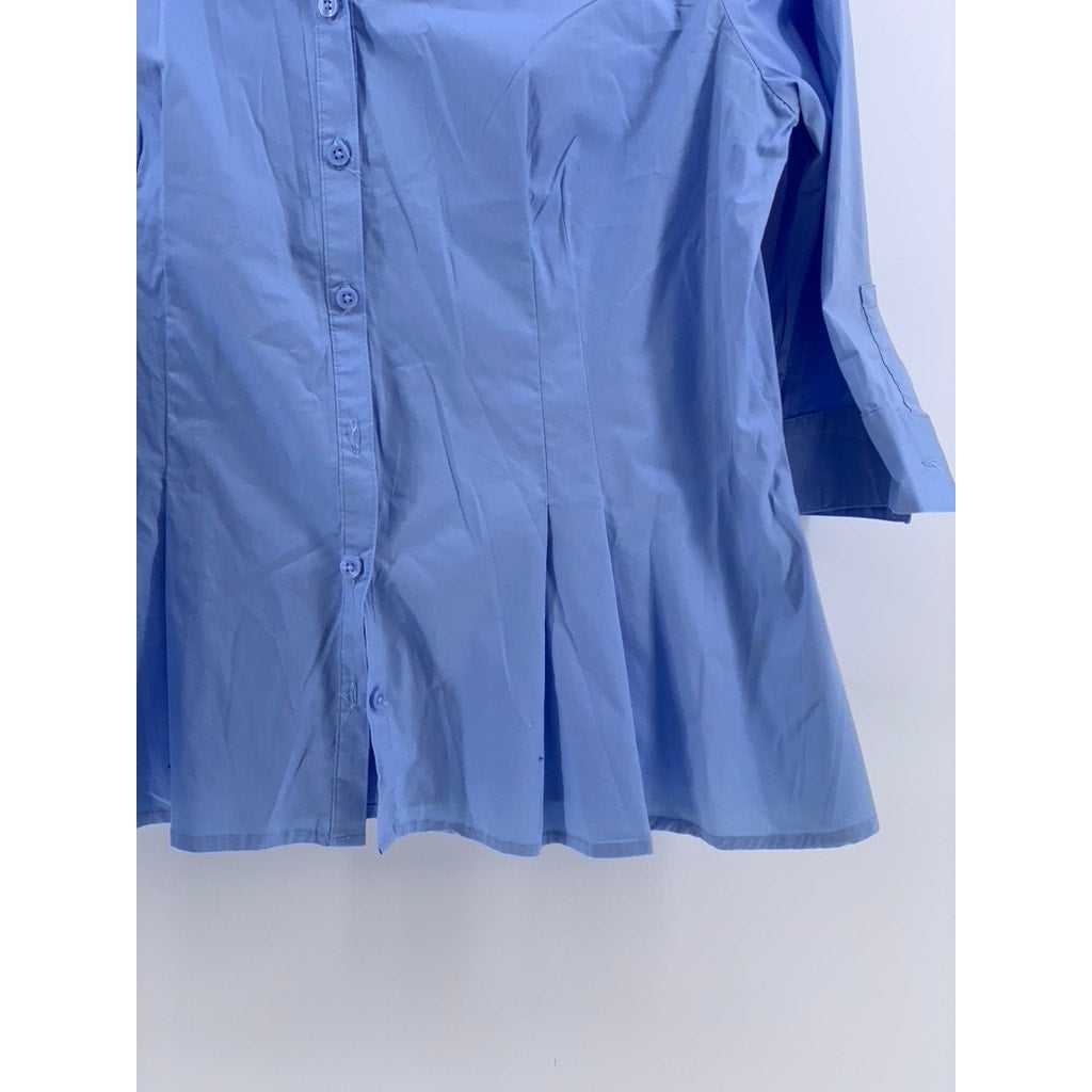 DANA BUCHMAN Women's Blue Pleated Button-Up 3/4 Sleeve Top SZ XL