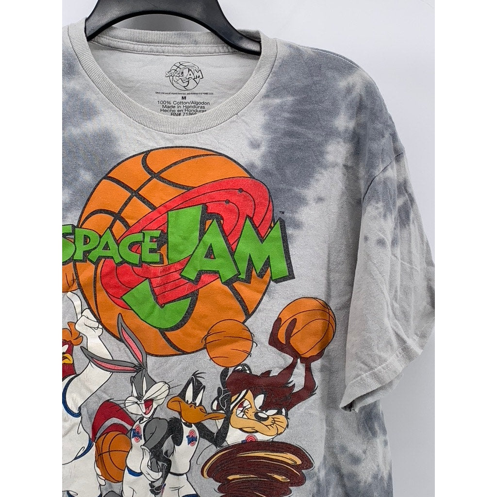 SPACE JAM Women's Gray Tie-Dye Crewneck Looney Tunes Short Sleeve Top SZ M