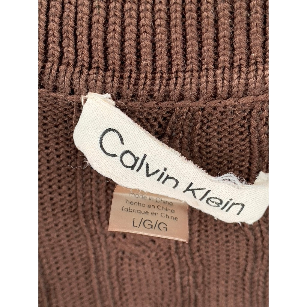 CALVIN KLEIN Men's Brown Cable Knit Short Sleeve Pullover Polo Shirt SZ L