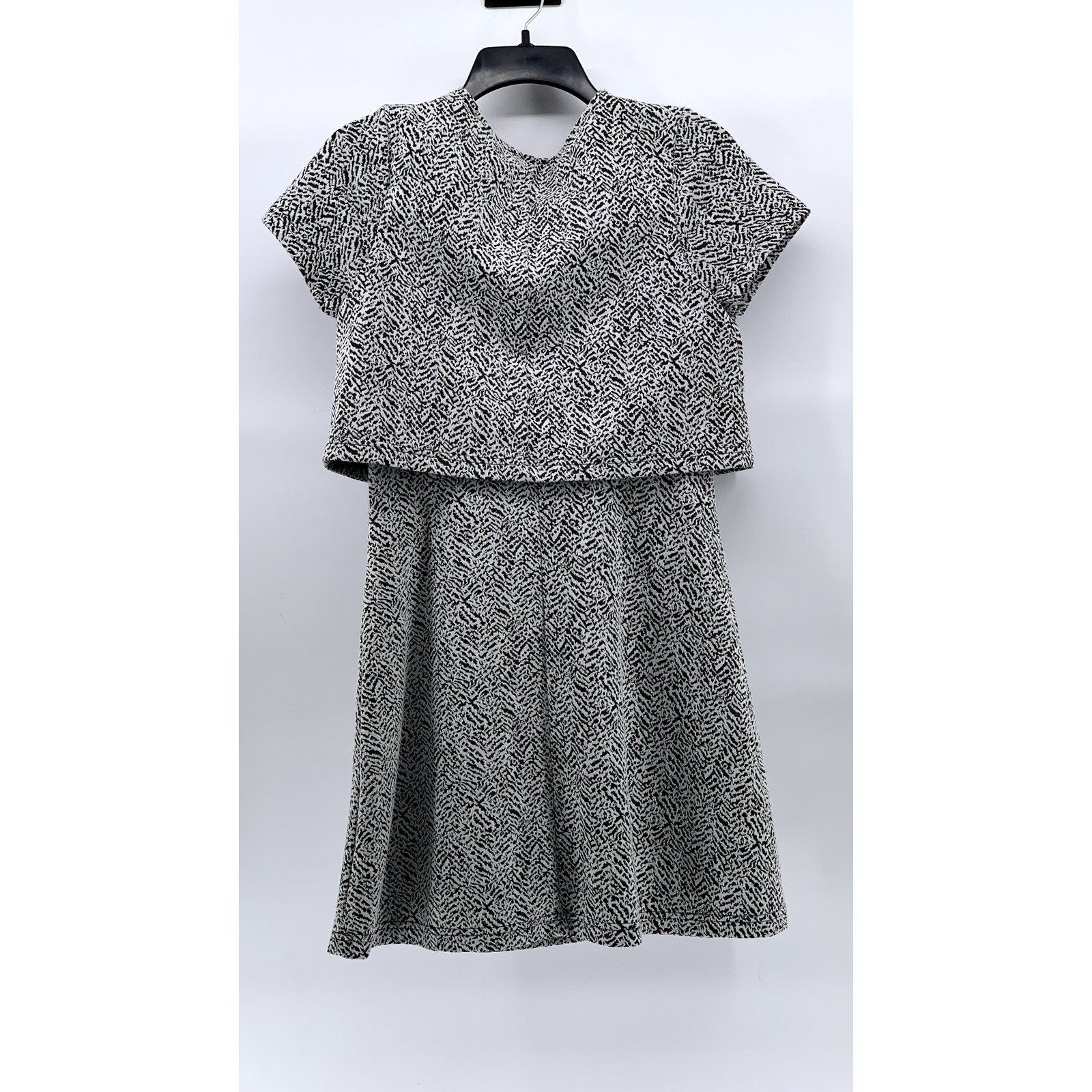SEED Women's Black-White Printed Crewneck Short Sleeve Knee-Length Dress SZ S