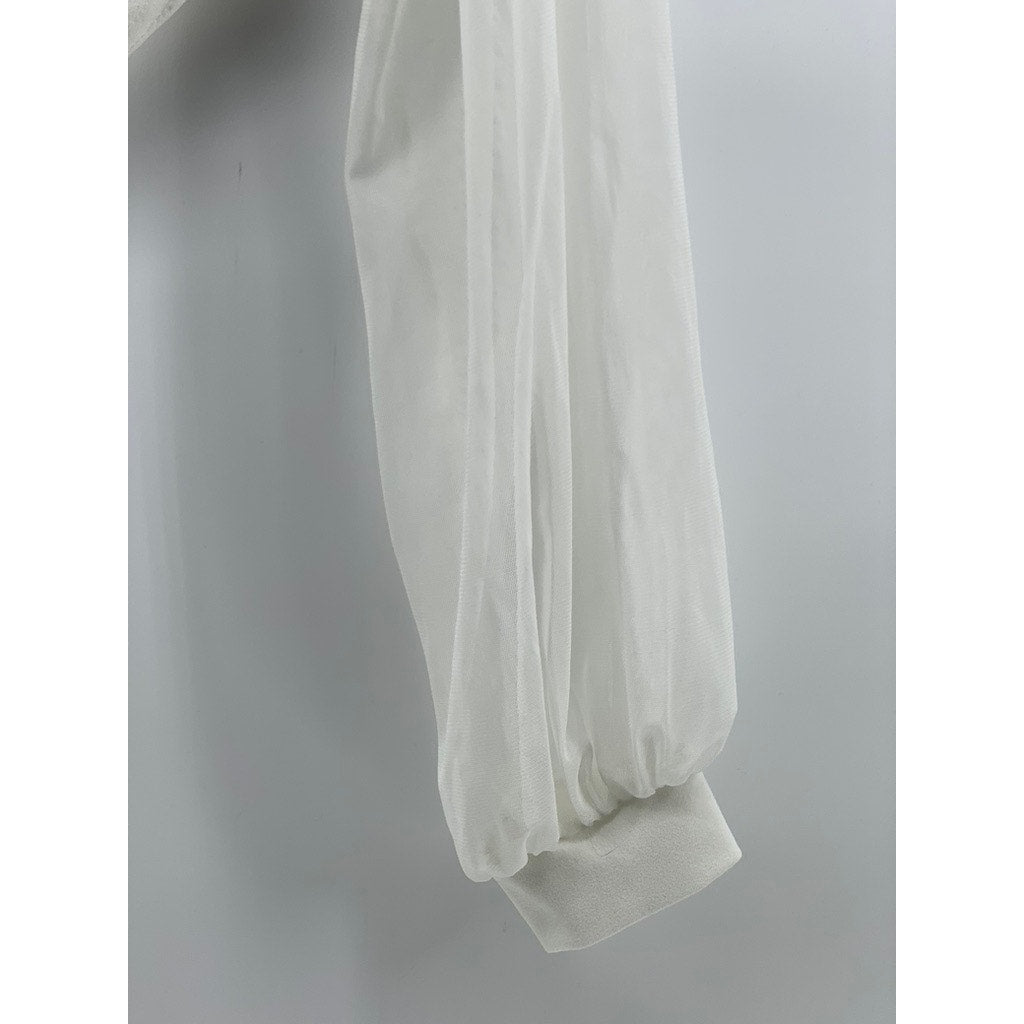 PRETTYLITTLETHING Women's White Shape Corset Sheer Long Sleeve Cropped Top SZ 2