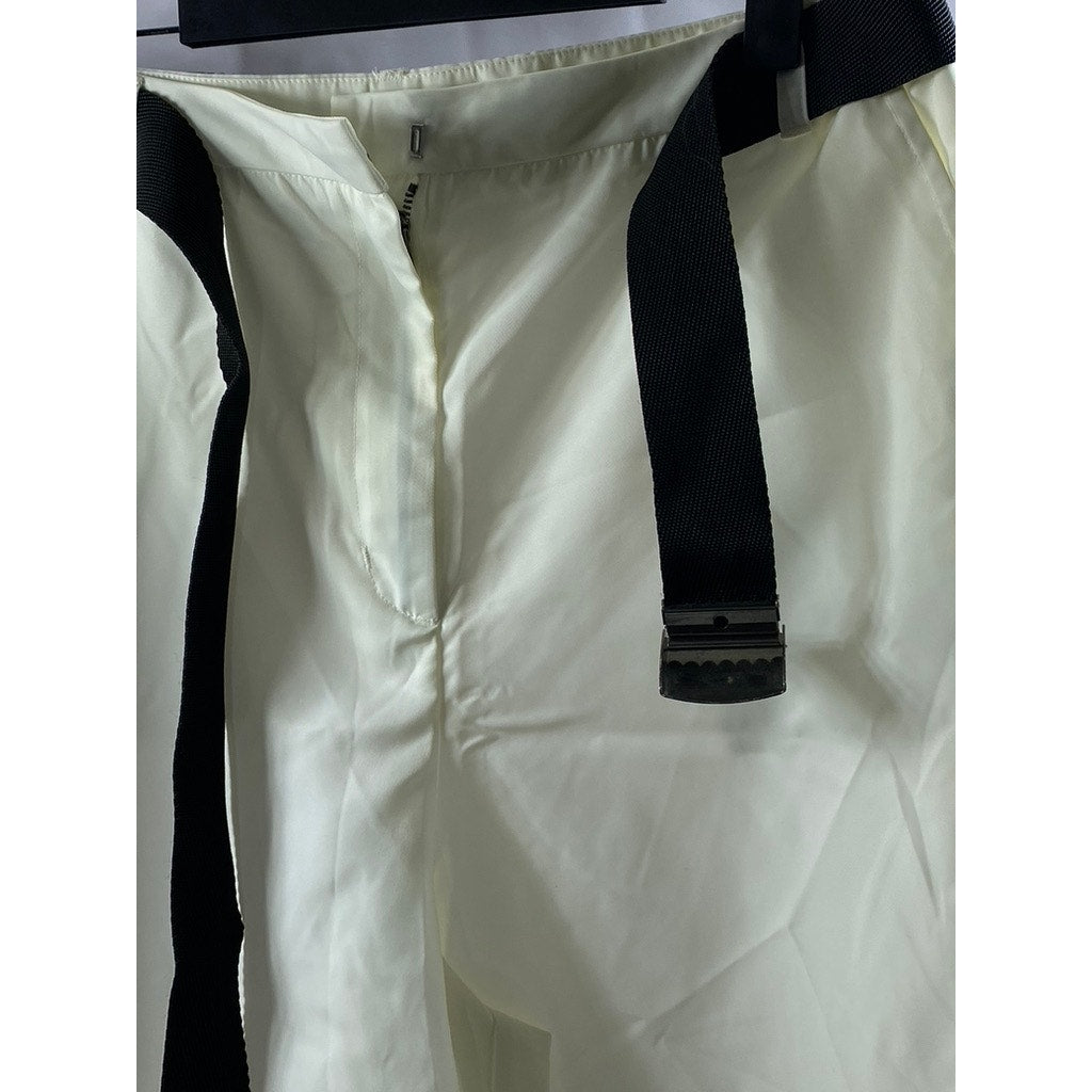 PLEASE Women's White-Black Solid Belted Baggy Pants SZ M