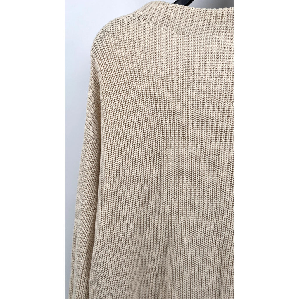 UNBRANDED Women's Wide-Neck Beige Knit Sweater With Waist Ties SZ M