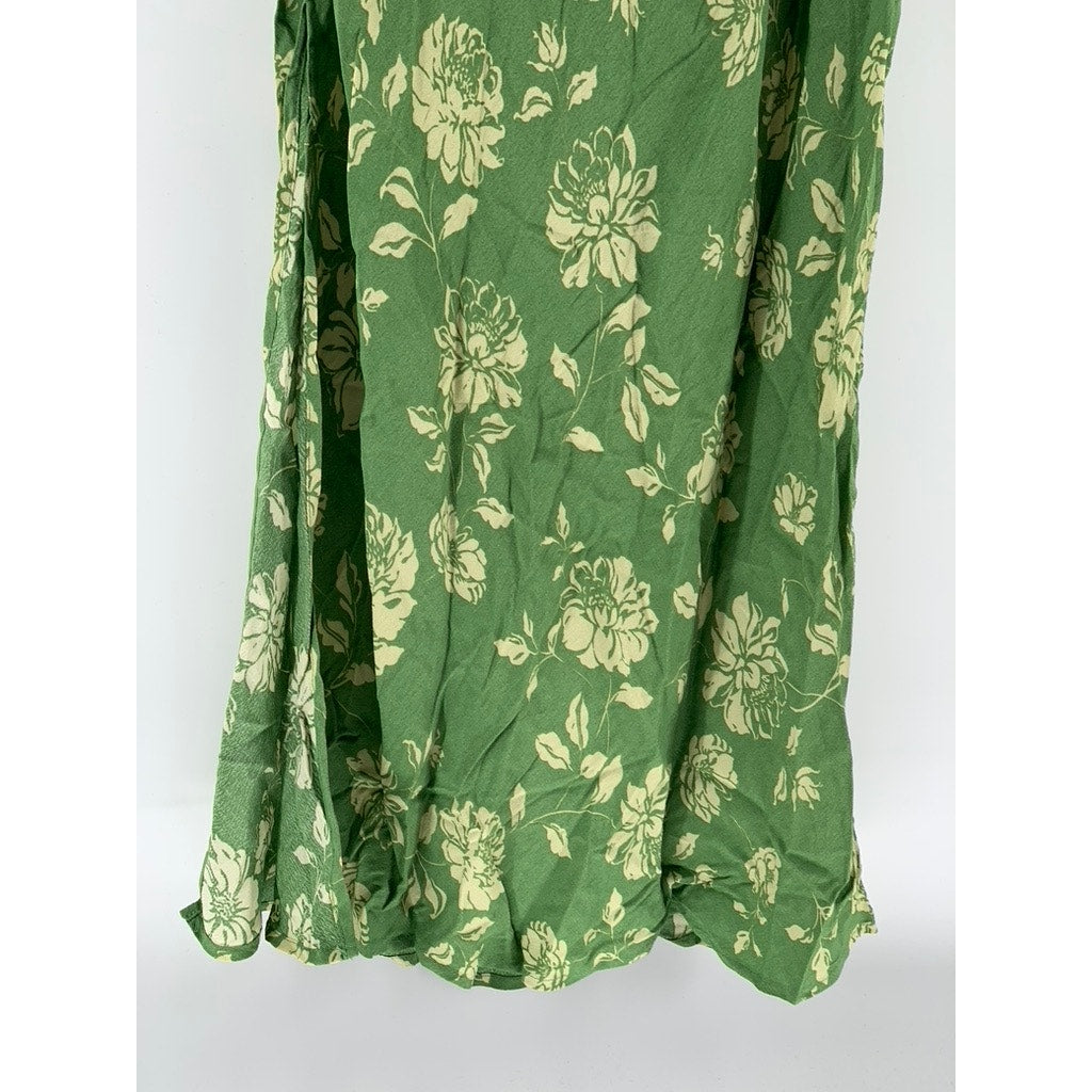 DRESS FORUM Women's Green Floral Straight-Neck Cutout Back Midi Dress SZ S