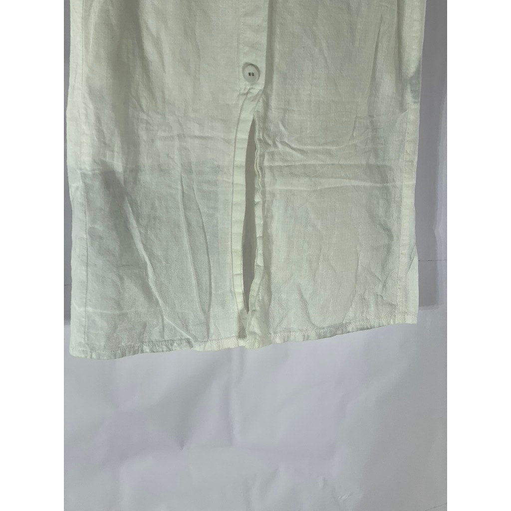 SHEIN Women's White Button-Front Slit Knee-Length Straight Skirt SZ S