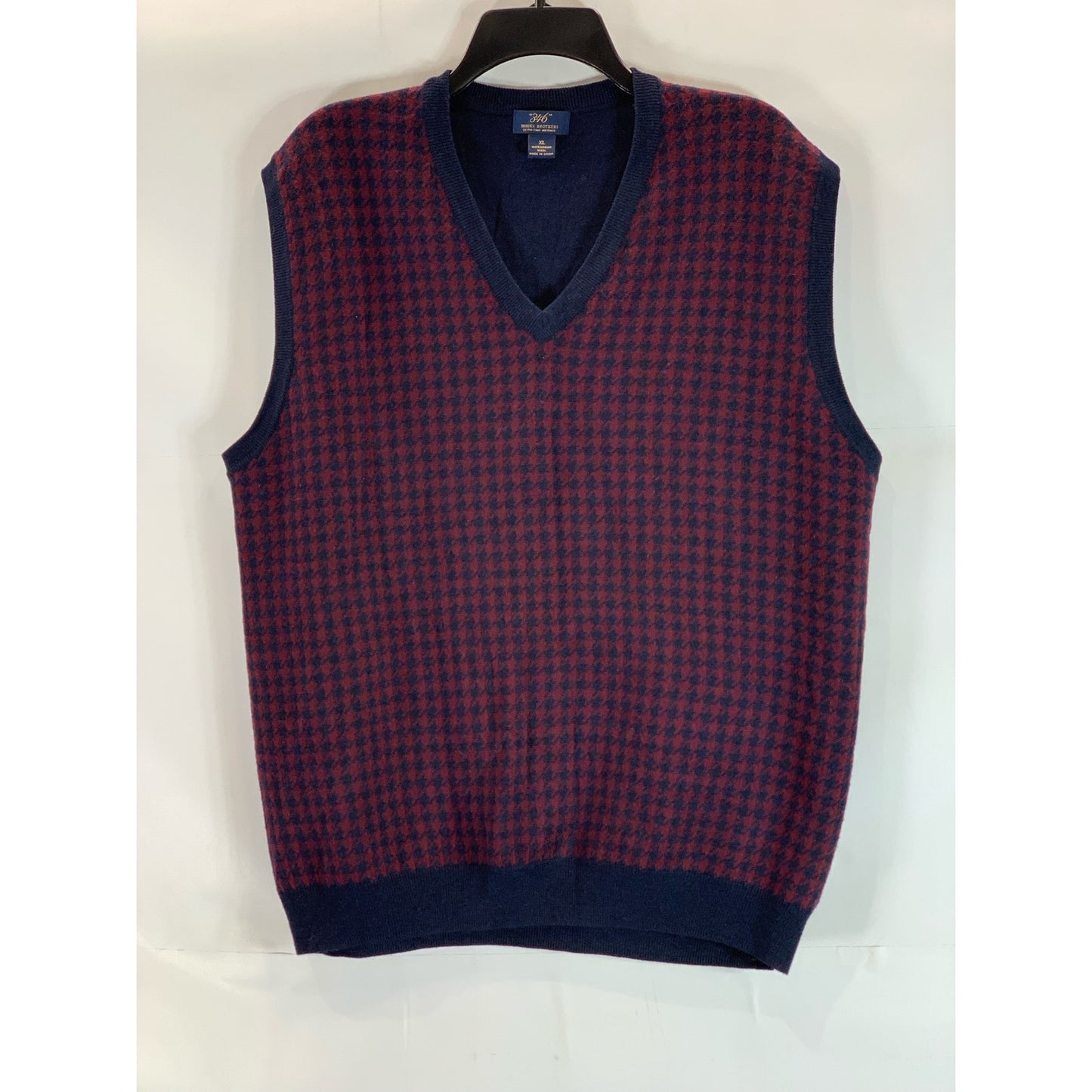 BROOKS BROTHERS 346 Men's Navy Houndstooth Extra Fine Merino Sweater Vest SZ XL