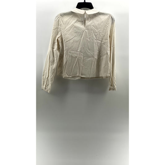 ZARA Women's Off-White Bib Collar Long Sleeve Button-Up Top SZ XS