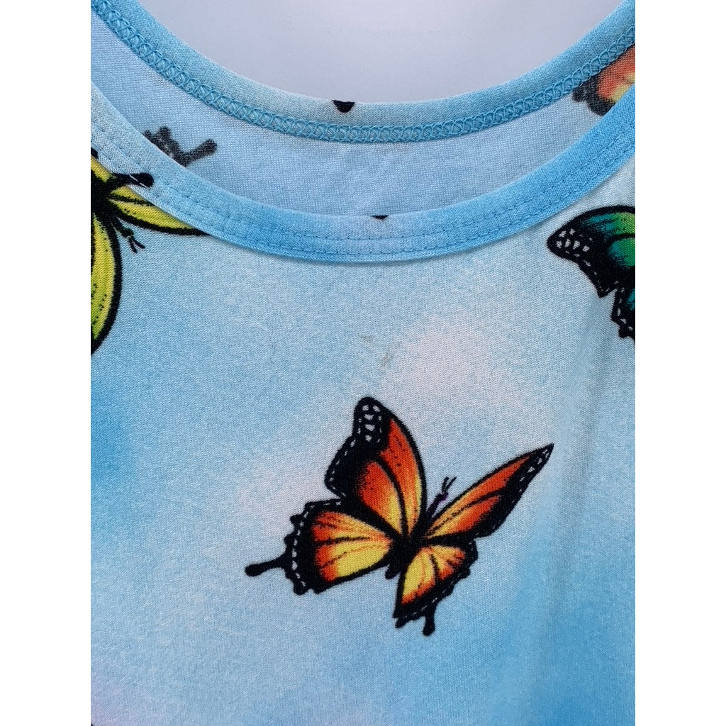 NO BOUNDARIES Girls' Light Blue Butterfly Print Tank Top SZ L(11-13)