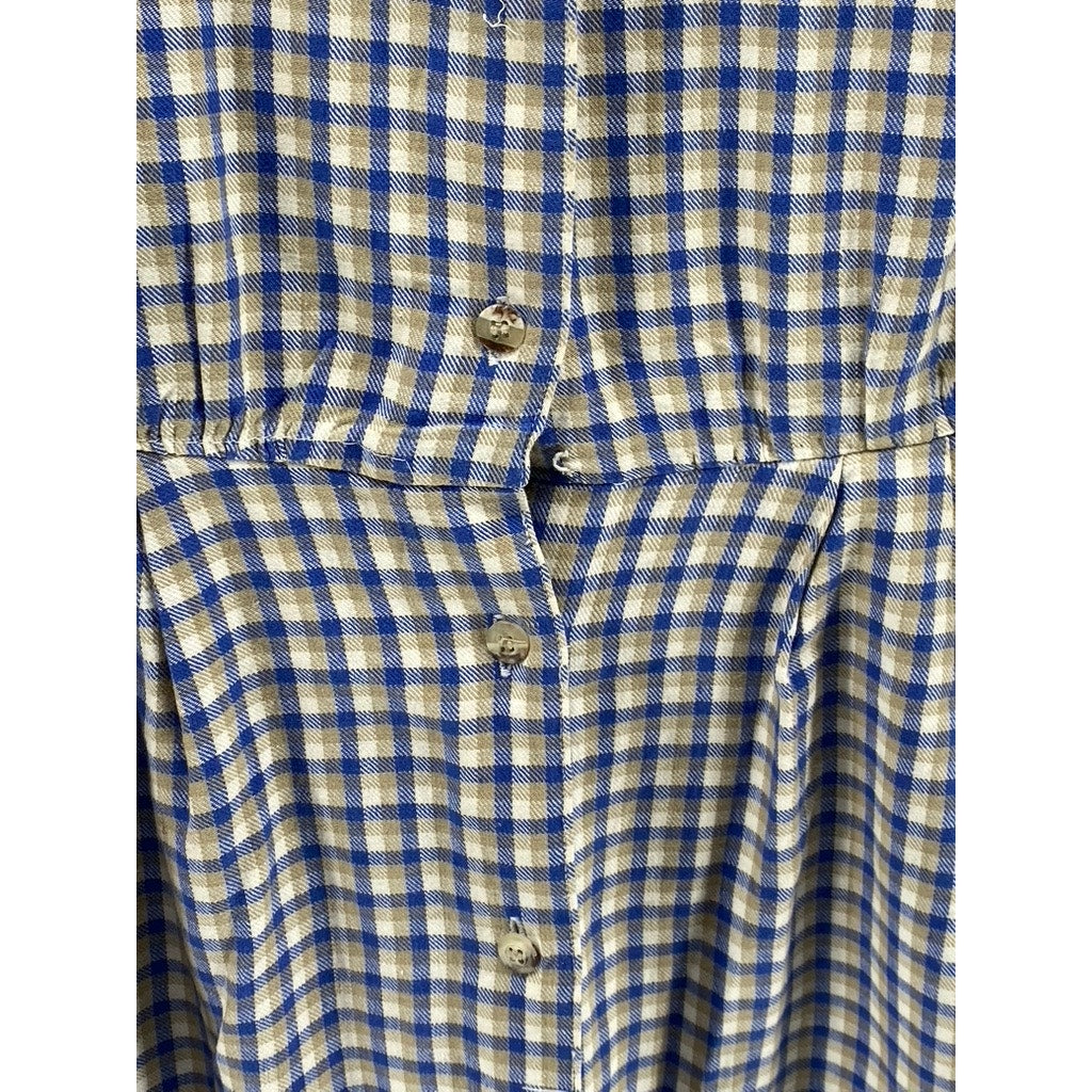 CAMBRIDGE DRY GOODS Women's Vintage Navy-White Gingham Button-Up Shirt Dress SZ8