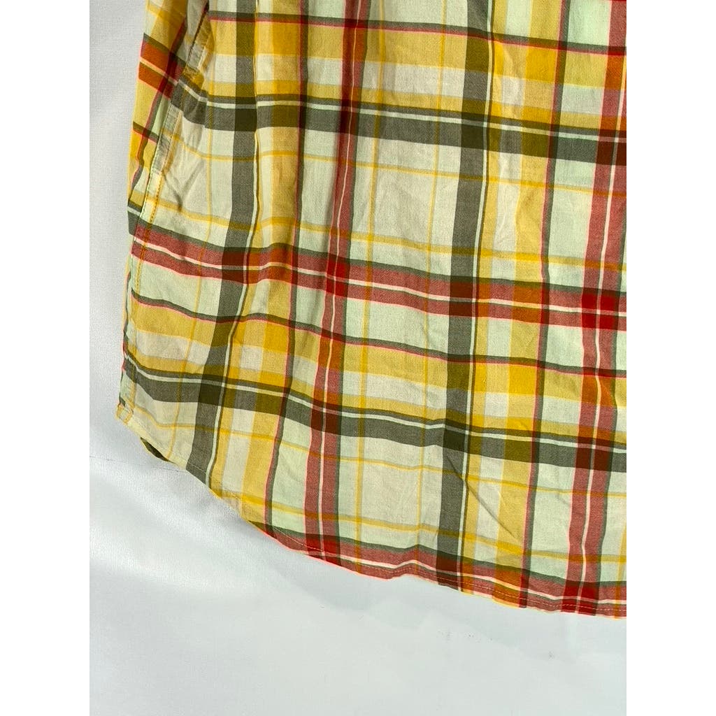 WOOLRICH Men's Yellow/Red Plaid Modern Short Sleeve Button-Up Shirt SZ XL
